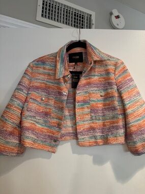 Maje Cropped Striped Jacket in Orange, Purple & Teal